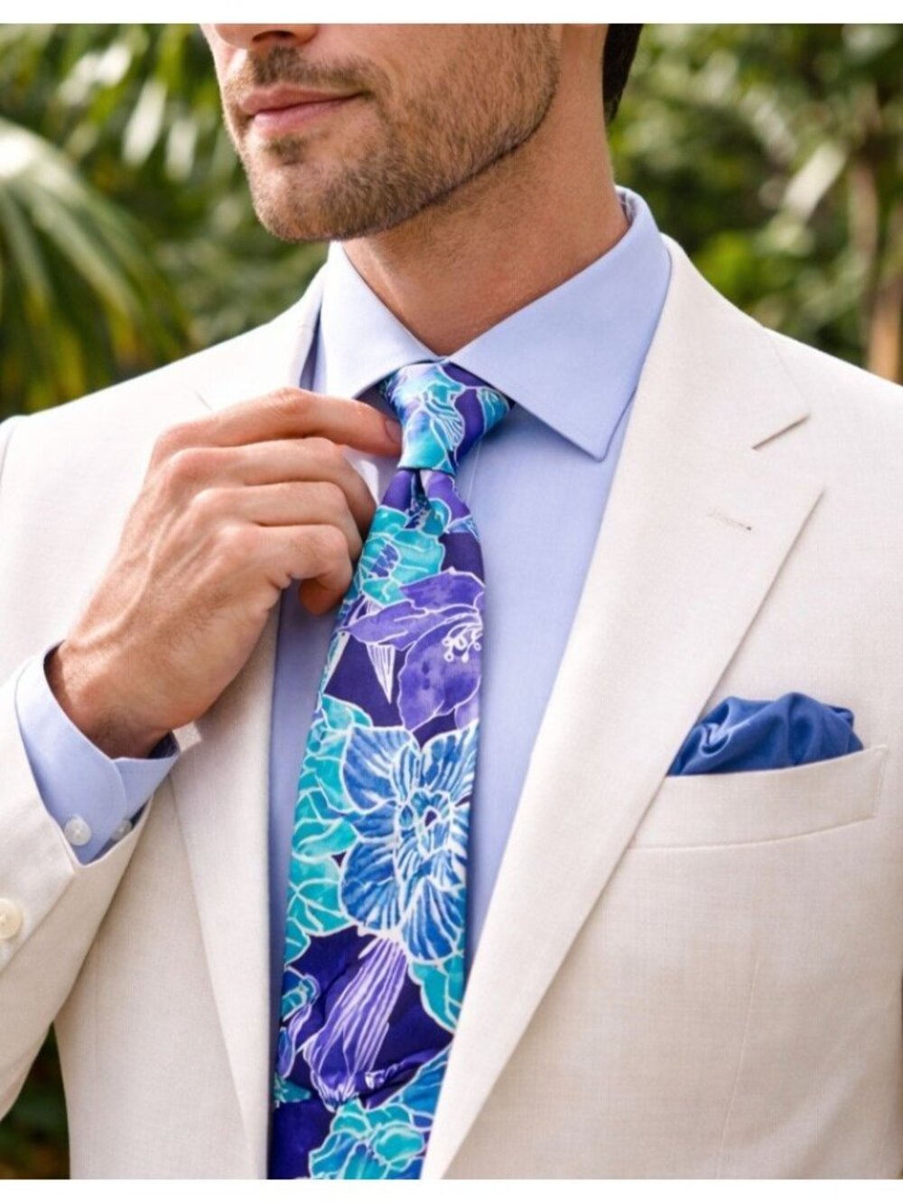 John Weitz Tropical Floral Cotton Tie Hawaiian Beach Wedding Resort Necktie - Picture 2 of 11